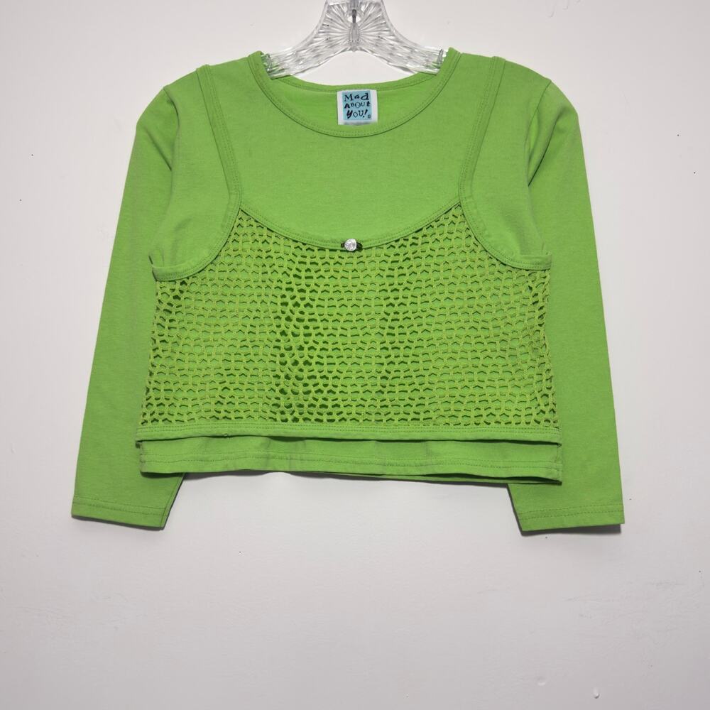 MAD ABOUT YOU Vintage 80s Lime Green Layered Crop Shirt Top Size XS